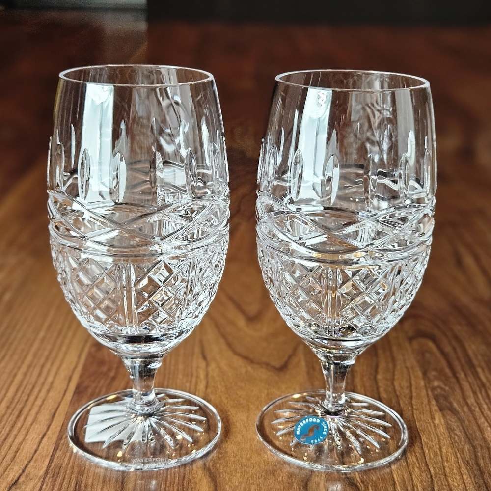 Waterford Crystal New BOOK OF KELLS Iced Tea Beverage 2 Glasses 6 7/8" NIB